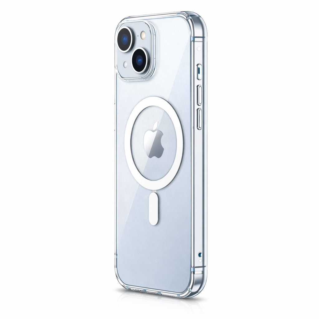 Transparent Magnetic Ring Back Cover for iPhone 15 – Shockproof Clear Case (MagSafe Compatible)