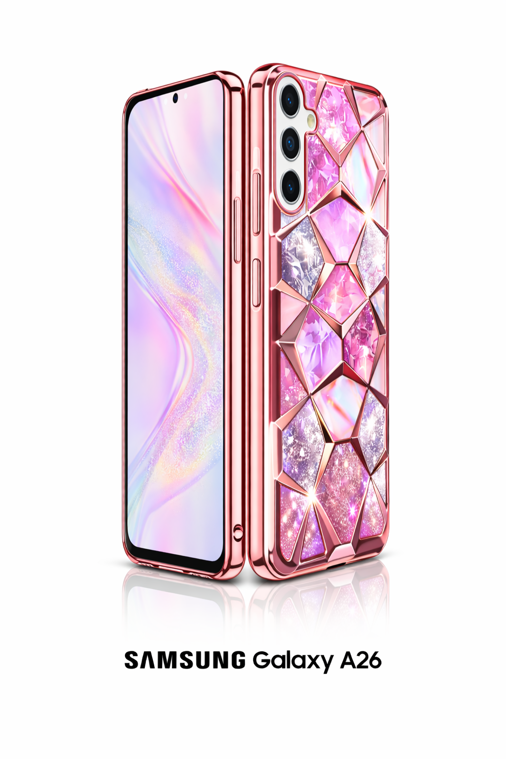 Arsh Hub Luxury Pink Crystal Geometric Shockproof Back Cover for Samsung Galaxy A26