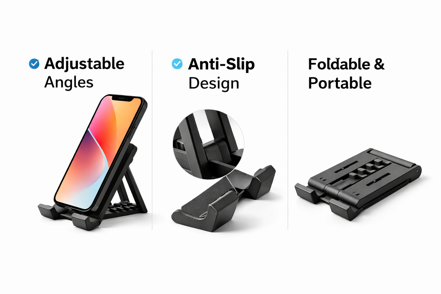 Adjustable Foldable Mobile Stand Holder | Anti-Slip Desk Phone Stand for All Smartphones
