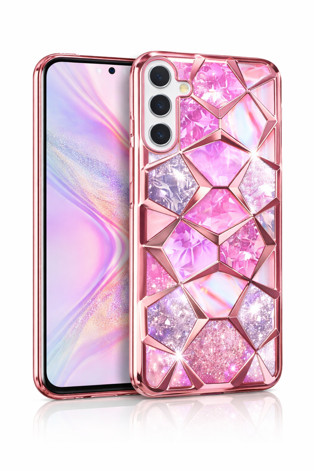 Arsh Hub Luxury Pink Crystal Geometric Shockproof Back Cover for Samsung Galaxy A26