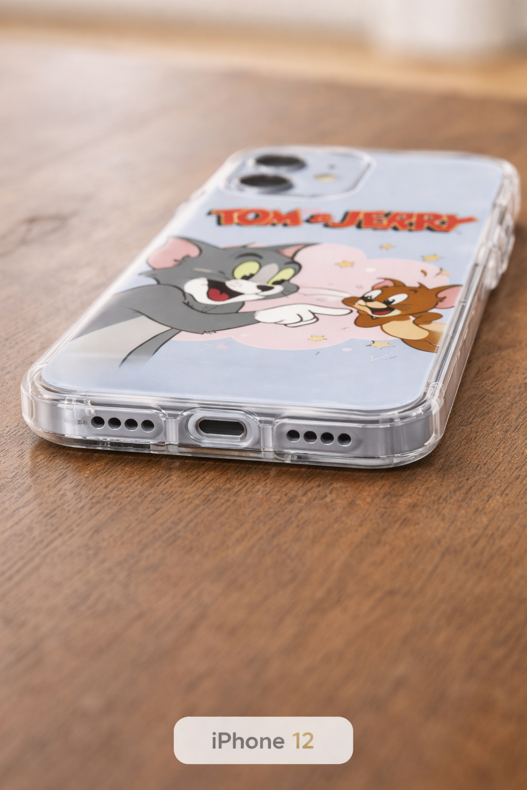 Tom & Jerry Transparent Back Cover for iPhone 12 – Cute Cartoon Shockproof Clear Case