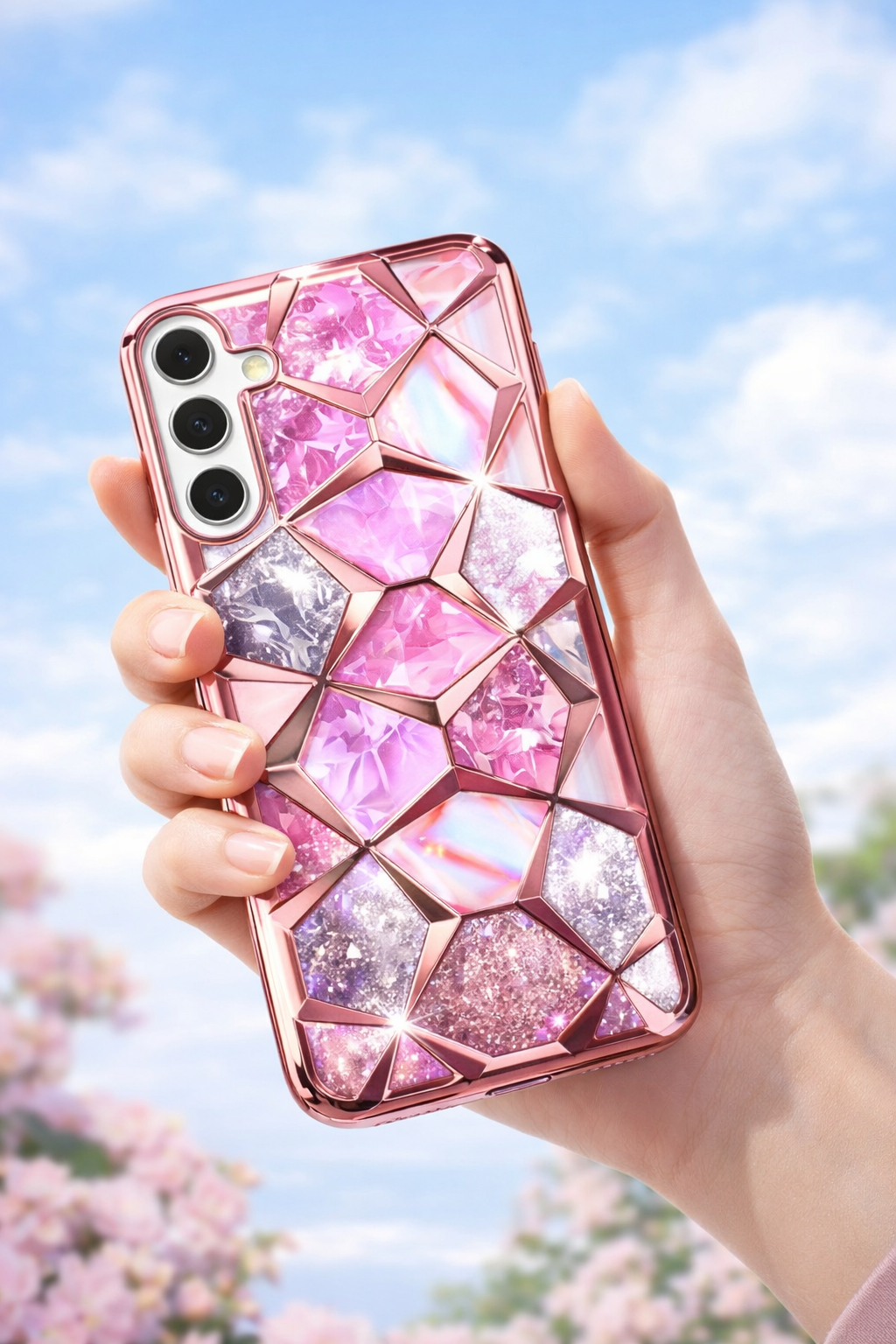Arsh Hub Luxury Pink Crystal Geometric Shockproof Back Cover for Samsung Galaxy A26