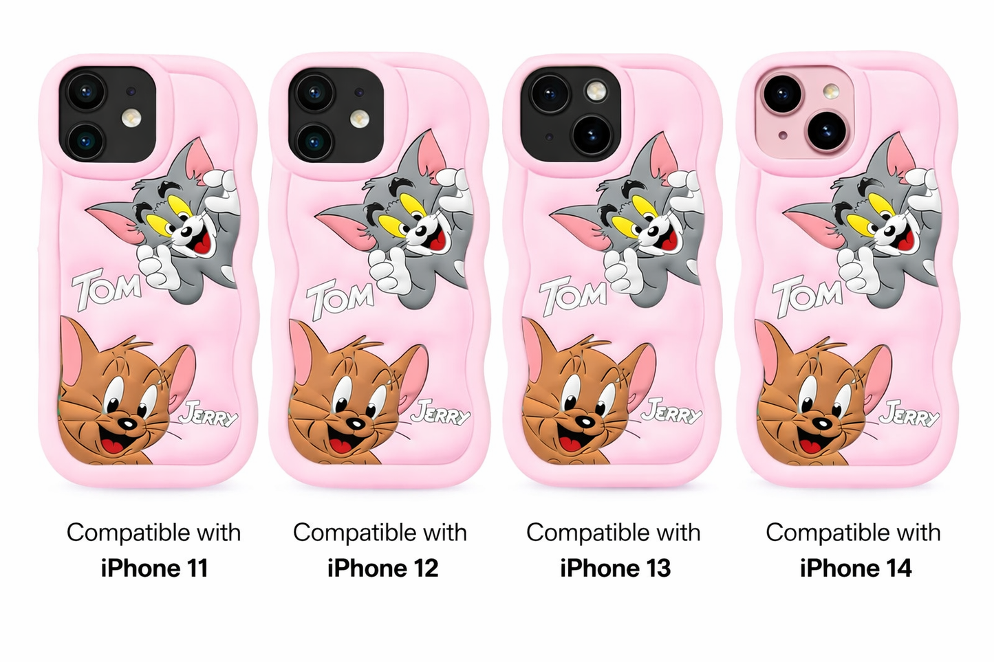Tom & Jerry Cute Pink Silicone Back Cover for iPhone 15 Pro Max – Soft Shockproof Cartoon Case