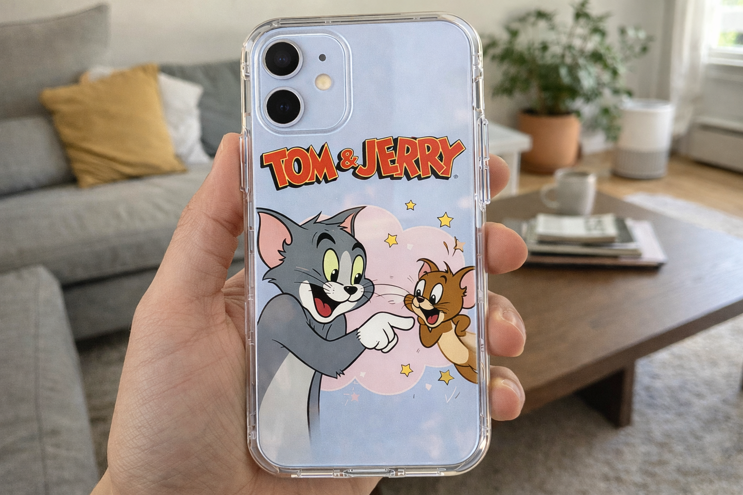 Tom & Jerry Transparent Back Cover for iPhone 12 – Cute Cartoon Shockproof Clear Case