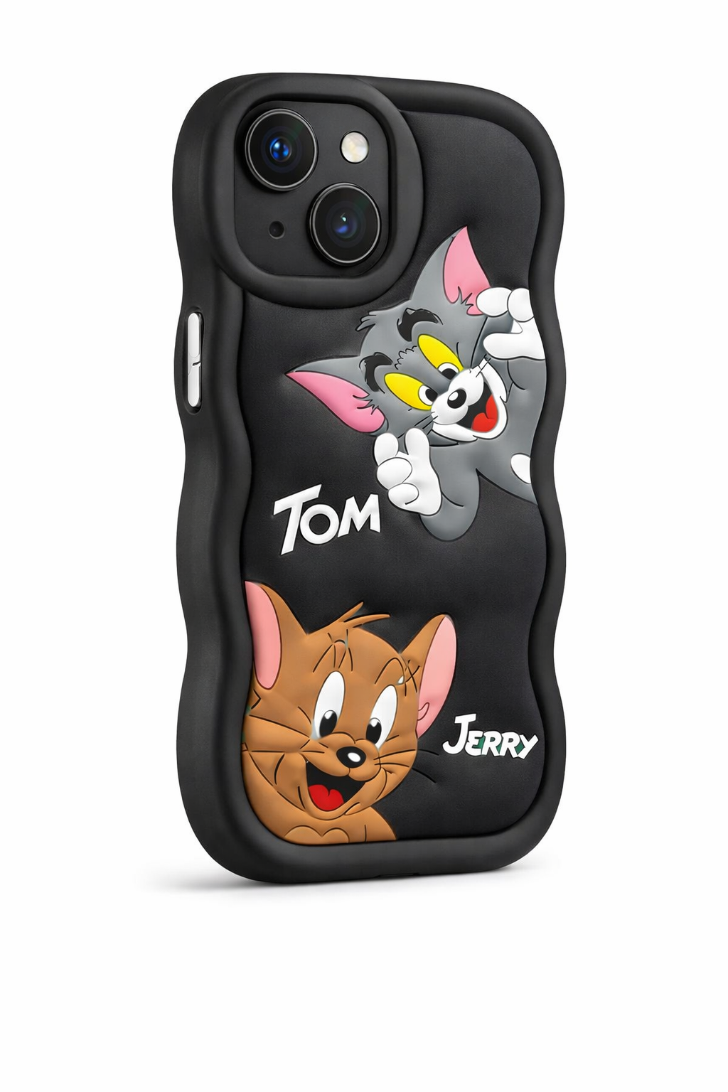 Tom & Jerry Cute Pink Silicone Back Cover for iPhone 15 Pro Max – Soft Shockproof Cartoon Case