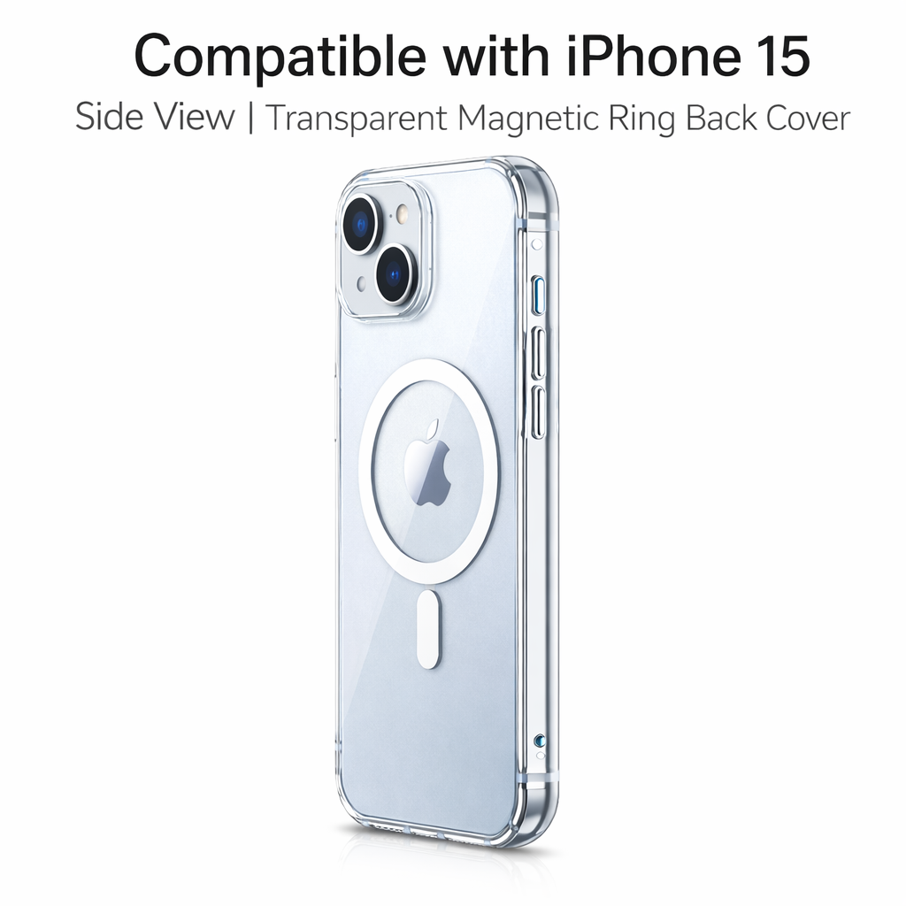 Transparent Magnetic Ring Back Cover for iPhone 15 – Shockproof Clear Case (MagSafe Compatible)