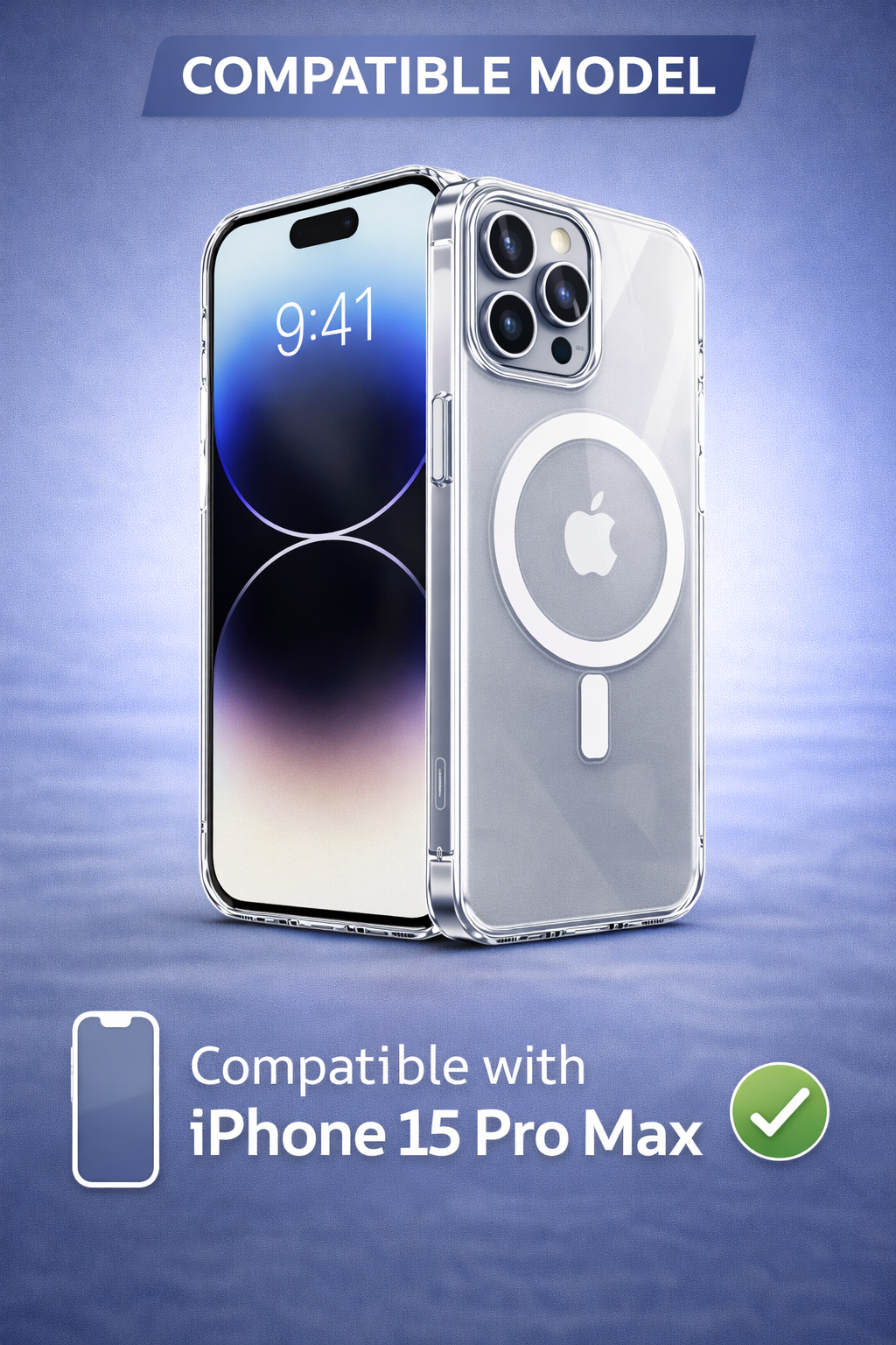 Transparent Magnetic Ring Back Cover for iPhone 15 Pro Max – Shockproof Clear Case (MagSafe Compatible)