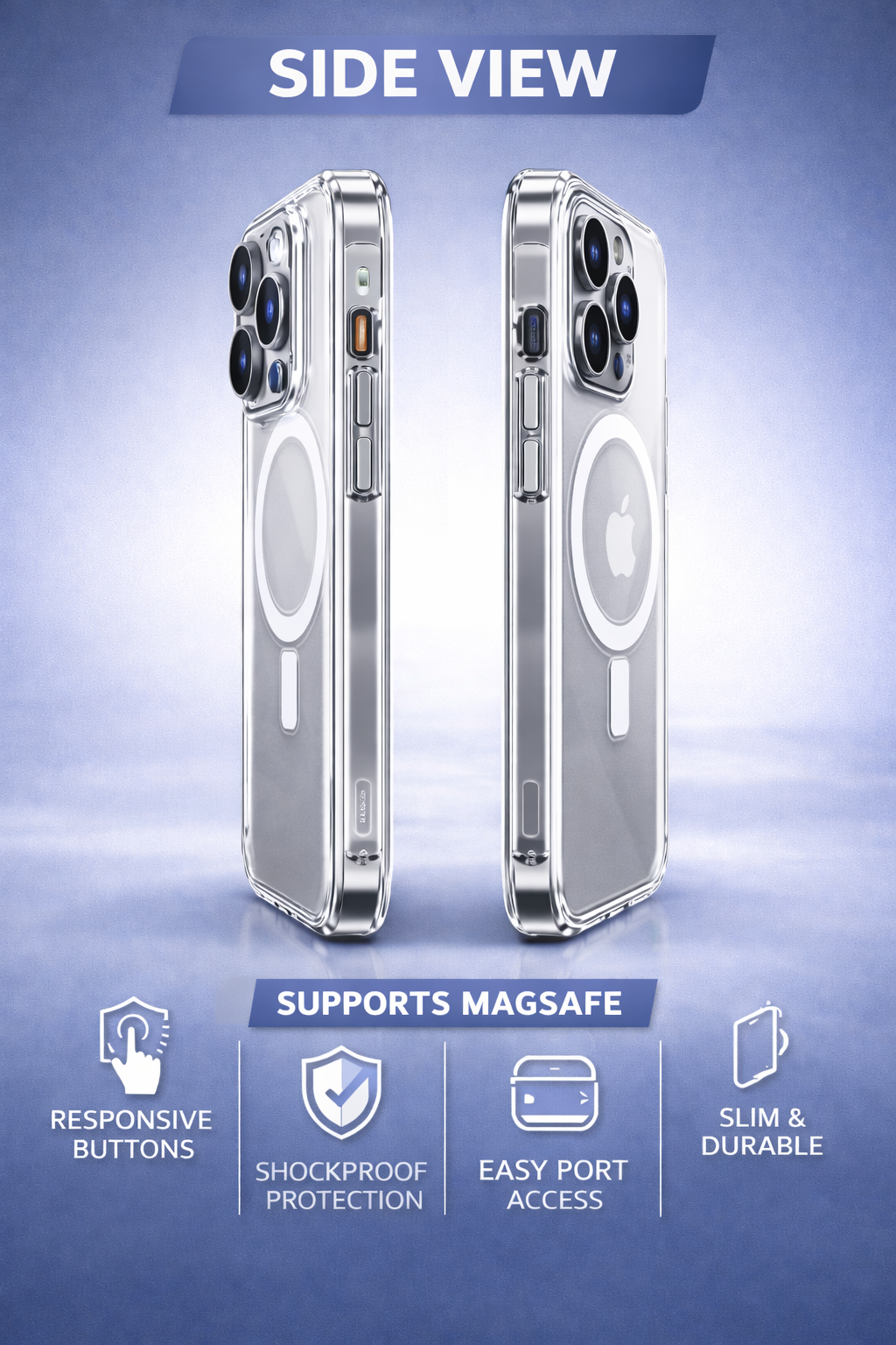 Transparent Magnetic Ring Back Cover for iPhone 15 Pro Max – Shockproof Clear Case (MagSafe Compatible)